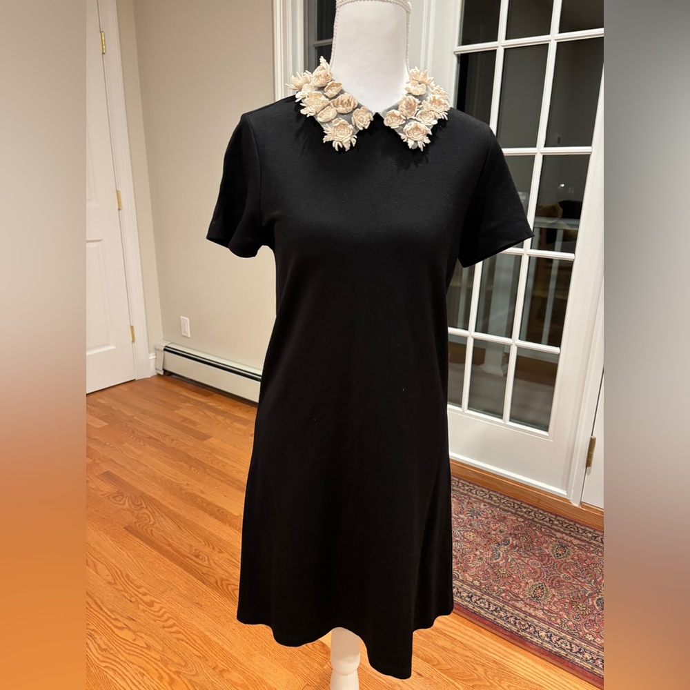 Aqua Black and Cream Floral Embellished Dress